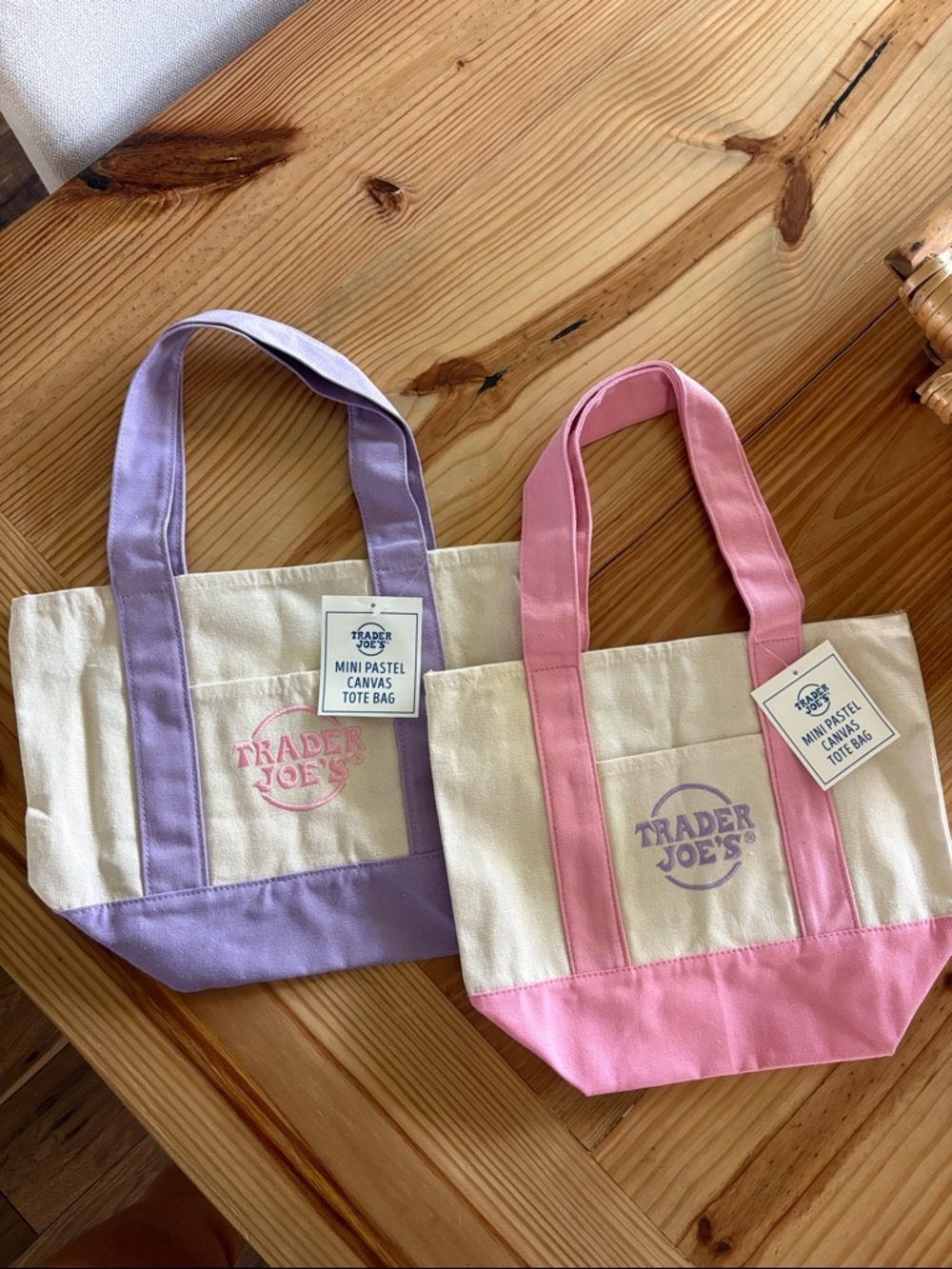 Trader Joe’s Mini Tote Bags - Purple and Pink Set of Two